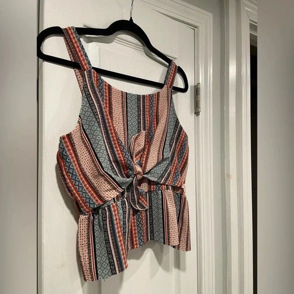 Knit Works Girls Rust Navy Pattern Tie Peplum Front Stretch Tank Top Size XL - Picture 2 of 10